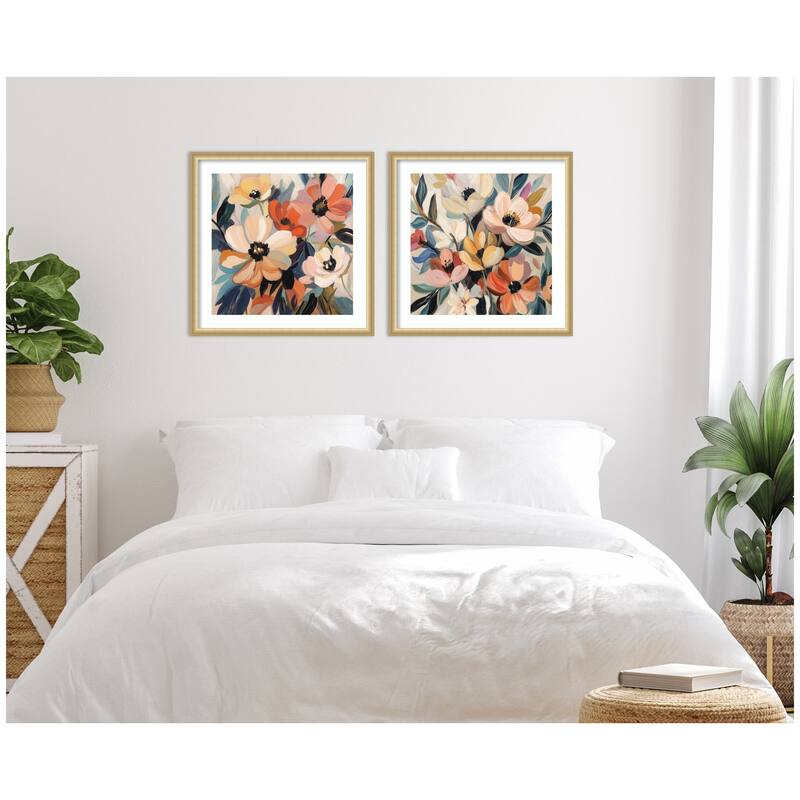 Kate and Laurel Garden Bloom Abstract Bouquet 2 Piece Framed Wall Art Print Set by The Creative Bunch Studio