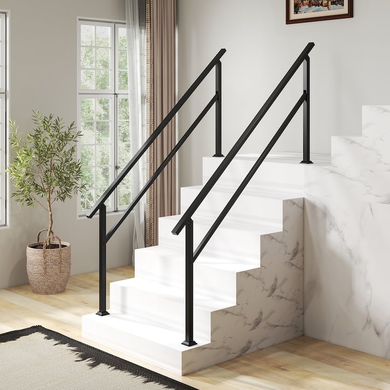 Gymax 2PCS Metal Handrail 0-6 Steps w/Flexible Angle Adjustment