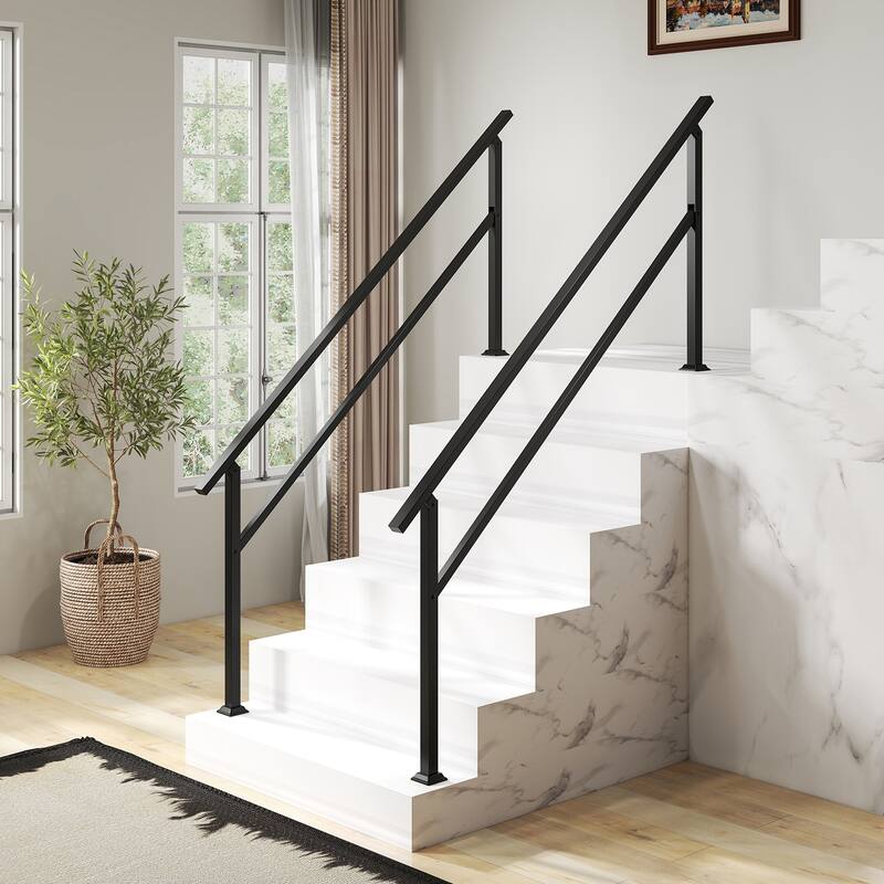 Gymax Metal Handrail 0-6 Steps w/Flexible Angle Adjustment