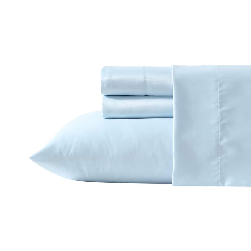 Laura Ashley Satin Bliss Solid Sheet Set - Blue - Queen