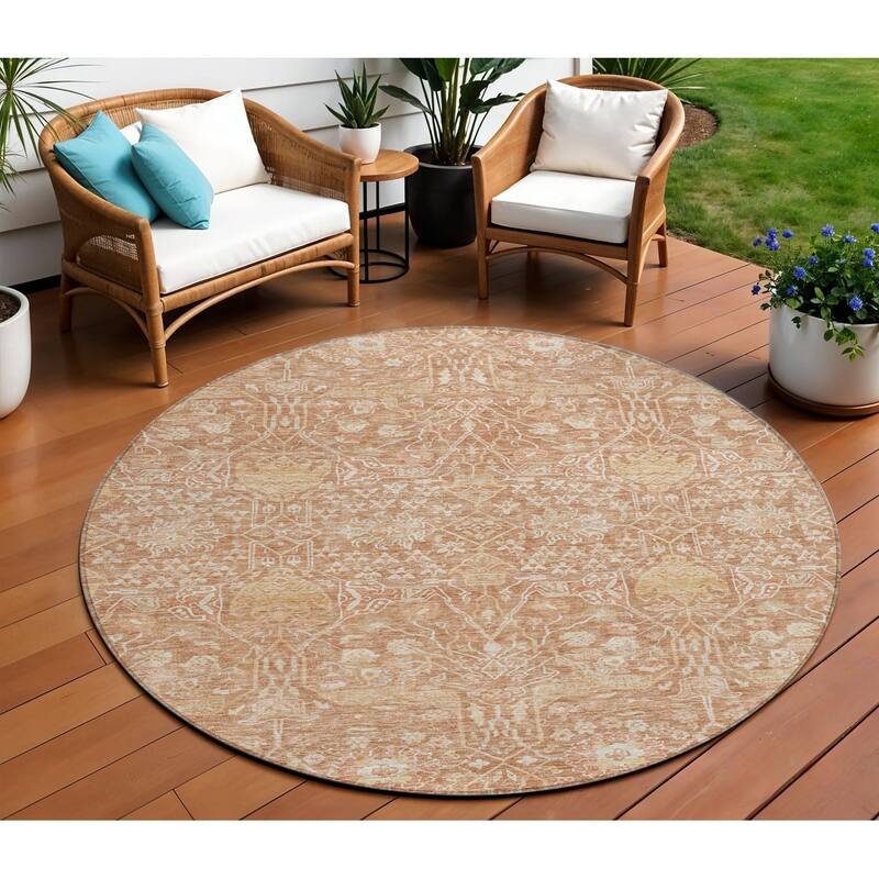 HomeRoots Floral Transitional Rectangle Outdoor Rug - 8' Round