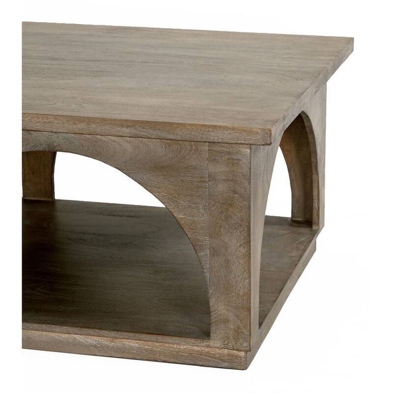 HomeRoots 59" Brown Solid Wood Distressed Floor Shelf Coffee Table With Shelf - 59' X '19' X '32