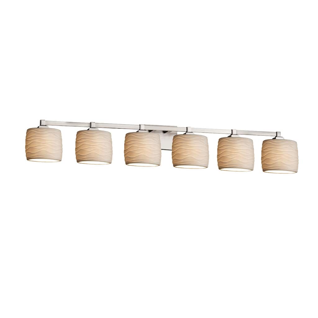 Limoges Collection? Regency 6-Light Brushed Nickel Bath Bar, Waves Oval Shade
