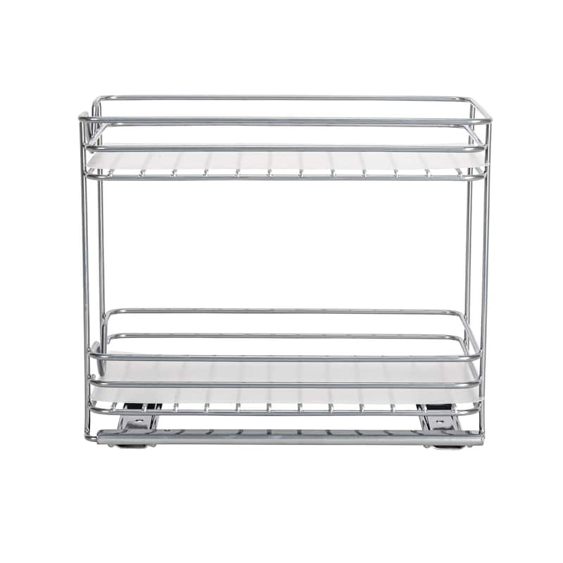 Household Essentials 2-Tier Brushed Nickel Spice Rack Organizer, Sliding Pantry Organizer