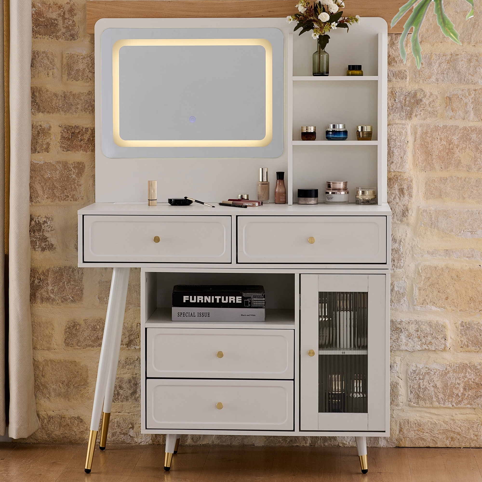 Modern Makeup Vanity Desk with Mirror and Lights