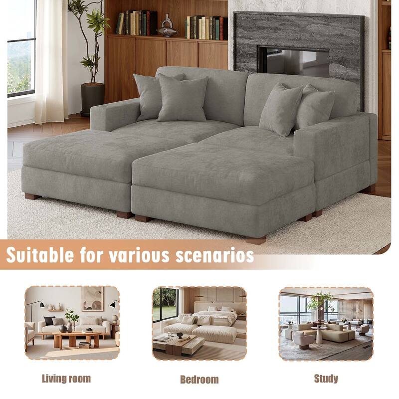Oversized Chenille Modular Sectional Sofa Conversation Set with 2 Ottomans