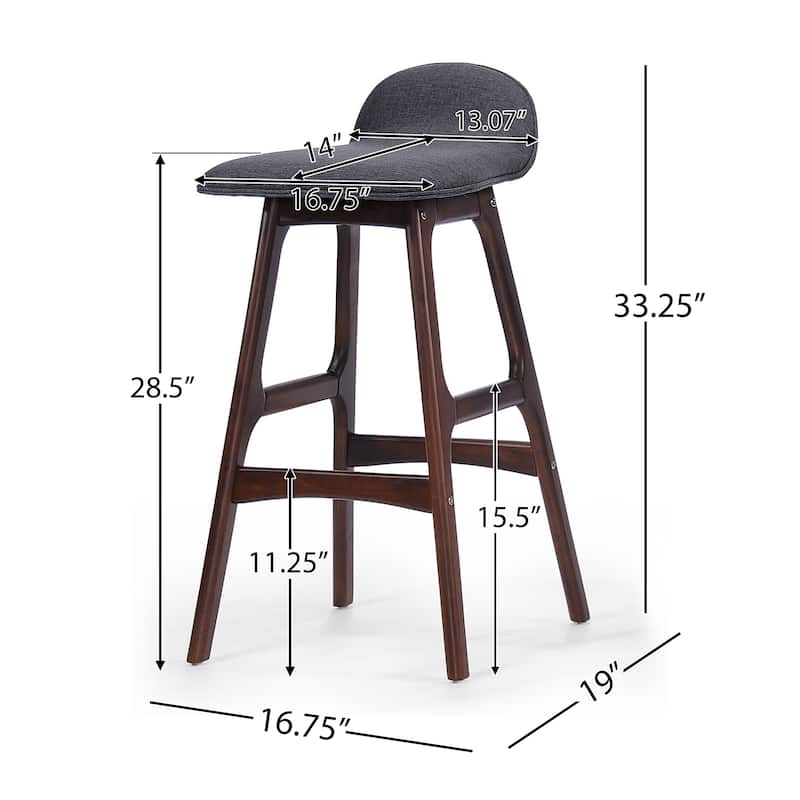 Roomfitters Mid-Century Modern Upholstered Low Back Barstools, 28.5-Inch Counter Height, Set of 2