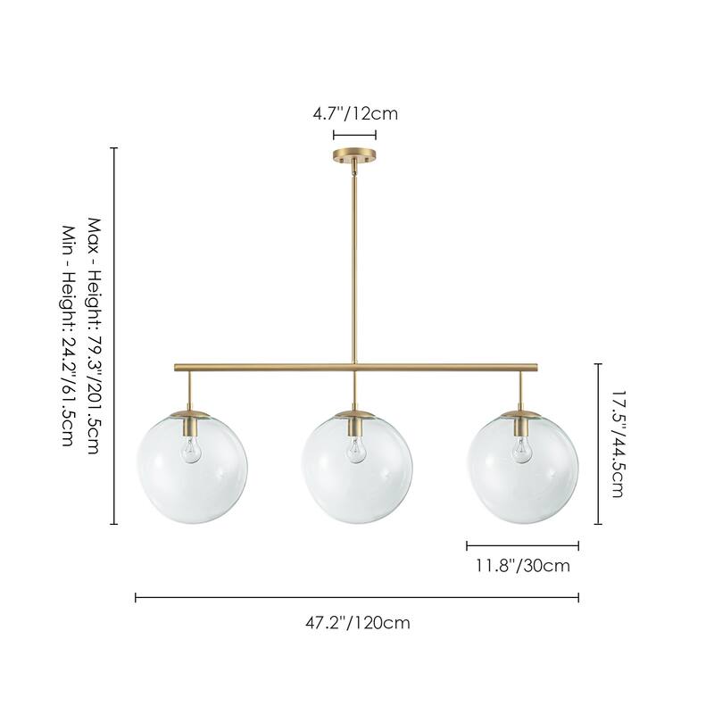 3-Light Modern Gold Linear Glass Globe Bubble Pendant Light Kitchen Island Lighting