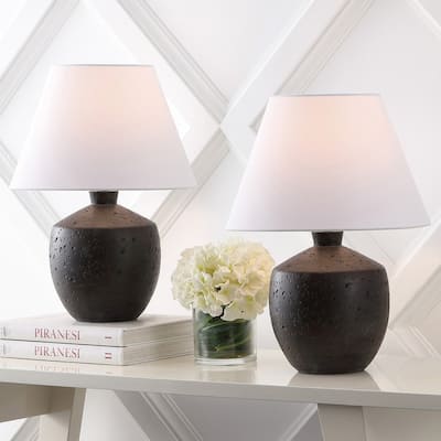 Myron 18" Minimalist Concrete Effect Resin/Iron LED Table Lamp (Set of 2), by JONATHAN Y