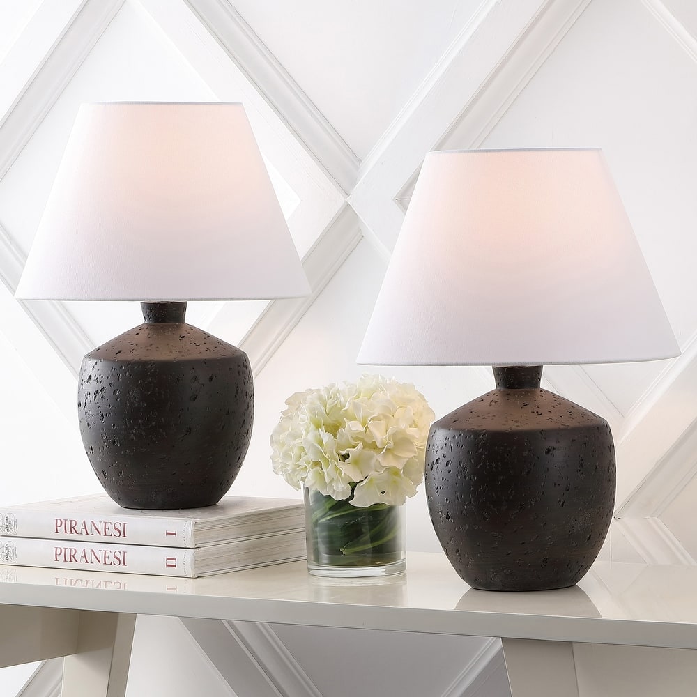 Myron 18" Minimalist Concrete Effect Resin/Iron LED Table Lamp (Set of 2), by JONATHAN Y