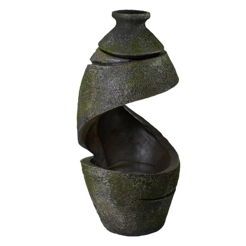 31" Green and Gray Mossy Outdoor Garden Water Fountain