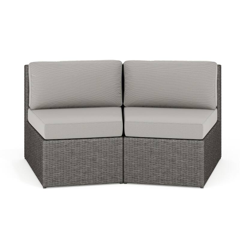 Martha Stewart 2PK Outdoor Modular Rattan Wicker Patio Curved Sectional Sofa Seats - 33"W x 31"D x 30"H - Gray Cushions/Gray Frame