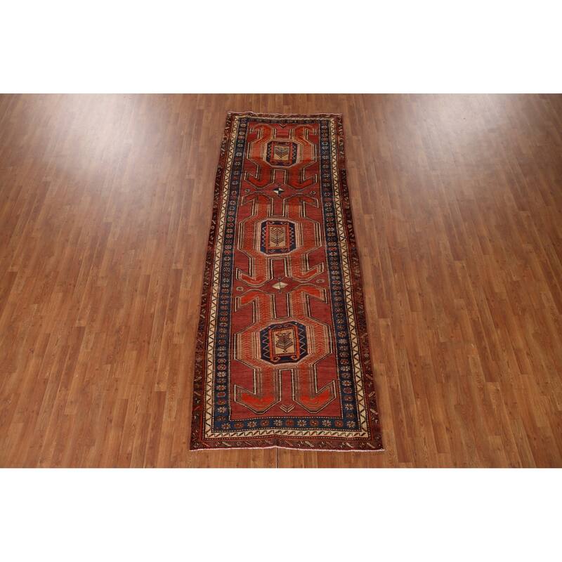 Vegetable Dye Orange Ardebil Persian Runner Rug Handmade Wool Carpet - 4'2"x 10'8"