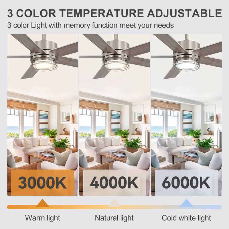 72/52-inch Reversible 8/5-Blade Dimmable LED Ceiling fan with Light and Remote