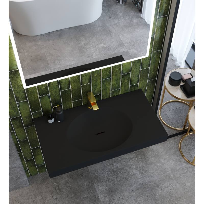Darleen Shallow Basin Wall Mounted Bathroom Sink - Matte Black - 36"