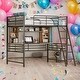 preview thumbnail 1 of 17, Full Size Loft Bed with Desk, Metal Bed with Ladder and Storage Shelves Black