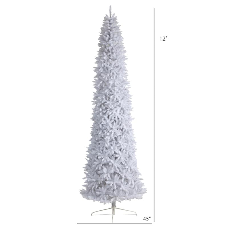 12ft. Slim White Artificial Christmas Tree with 3235 Branches - Grand Seasonal Holiday X-Mas Display