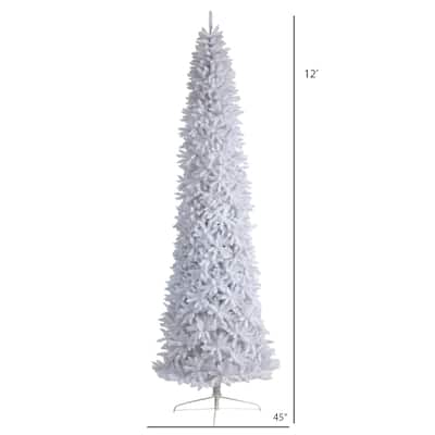 12ft. Slim White Artificial Christmas Tree with 3235 Branches - Grand Seasonal Holiday X-Mas Display