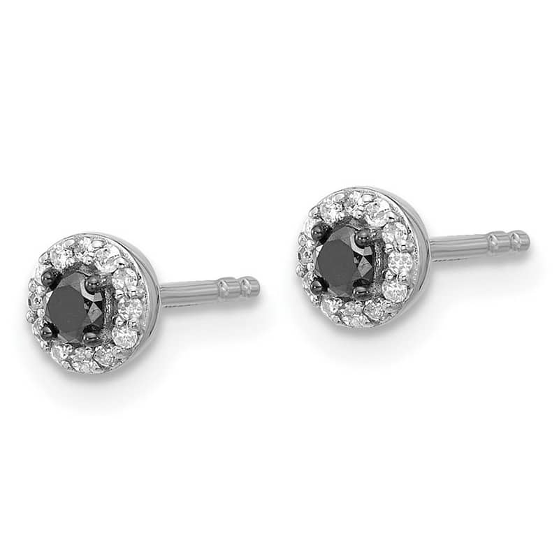 Curata 925 Sterling Silver Black and White Diamond Circle Post Earrings - 5x5mm Wide