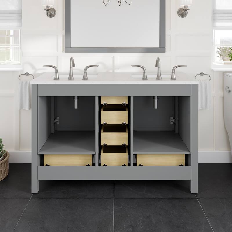 Aberdeen 48 in. Gray Double Sink Vanity with Carrara Quartz Top & Undermount Sinks