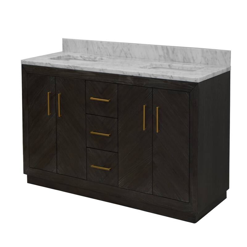 KitchenBathCollection Peyton 60" Double Bathroom Vanity with Carrara Marble Top
