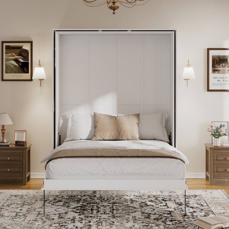Rotating Queen Murphy Bed with Hidden Storage, Space-Saving Wall Bed for Home Office