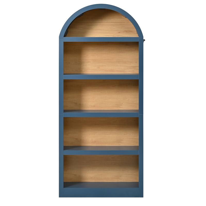 Set of 2 Farmhouse Tall Bookshelves with Arched Top, 5-Tier Open Storage Display Cabinet for Living Room