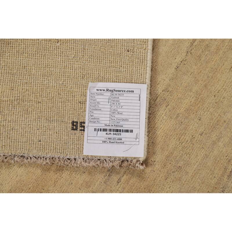 Beige Modern Gabbeh Oriental Runner Rug Handmade Wool Carpet - 2'9"x 8'1"