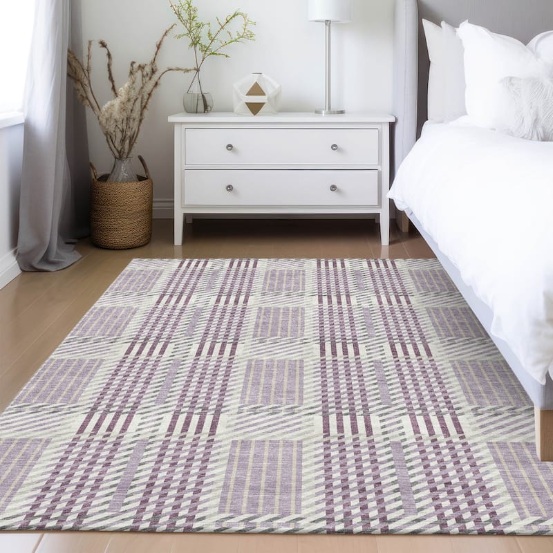 Machine Washable Indoor/ Outdoor Geometric Stripe Chantille Rug