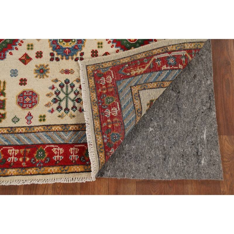 Traditional Kazak Foyer Rug Handmade Beige Geometric Wool Carpet - 3'4" x 4'11"