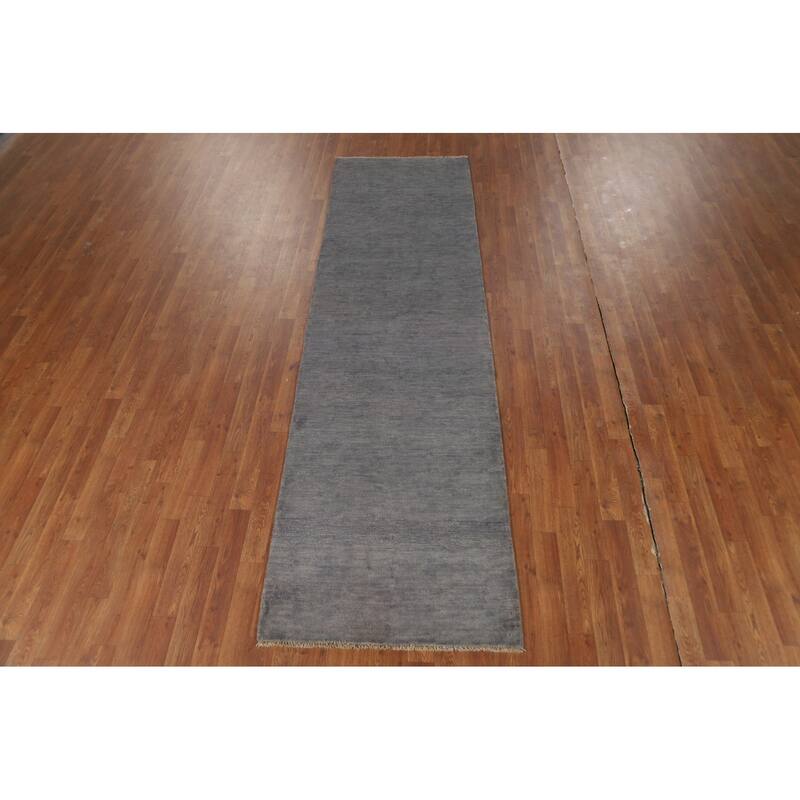 Gray Gabbeh Modern Runner Rug Handmade Wool Carpet - 2'9"x 9'7"