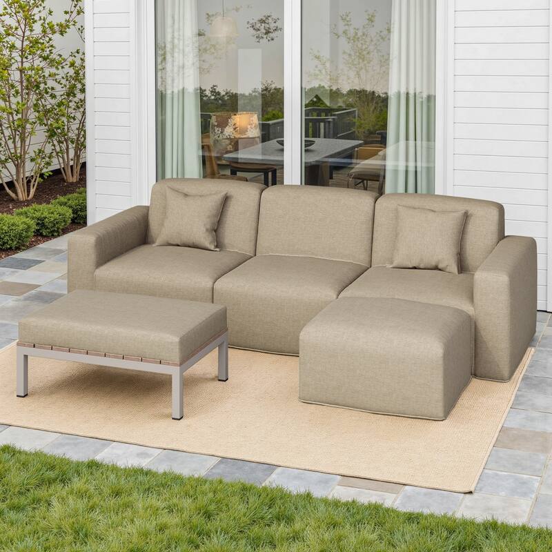 Outdoor No Assembly Patio Conversation Sets with Coffee Table, Ottoman