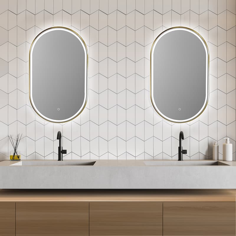 Altair Oleggio Oval Framed in Matte Black Vanity LED Lighted Wall Mirror - 36 in.
