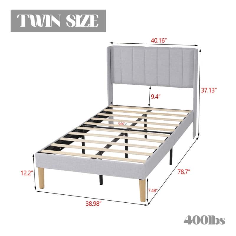 Caxkun Upholstered Platform Bed Frame with Wingback headboard