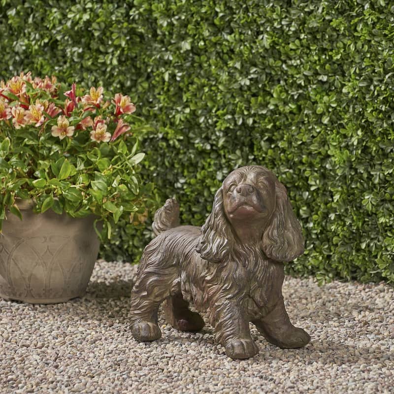 Cast Stone Cocker Spaniel Dog Statue Outdoor Garden Sculpture Brown Finish No Assembly Required - 15.50