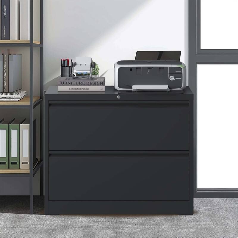 2 Drawer Metal Filing Cabinet with Lock, Legal/Letter/A4/F4 Size - Black