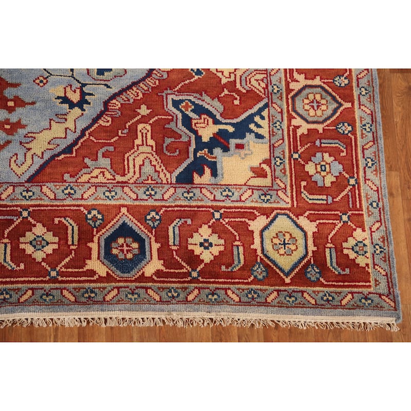 Blue & Orange Heriz Serapi Indian Area Rug Handmade Wool Carpet - 9'0" x 11'9"