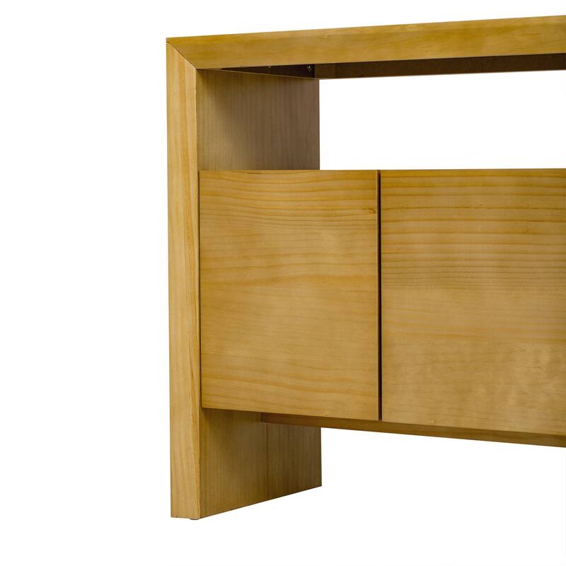 4-Door Sideboard, Modern Minimalist Solid Wood Veneer Sideboard with Open Shelf