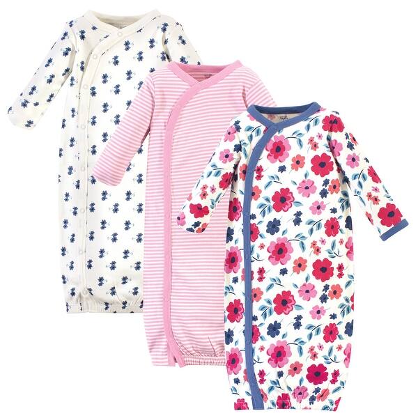 slide 1 of 1, Touched by Nature Baby Girl Organic Cotton Side-Closure Snap Long-Sleeve Gowns 3pk, Garden Floral 0-6 Months - Garden Floral