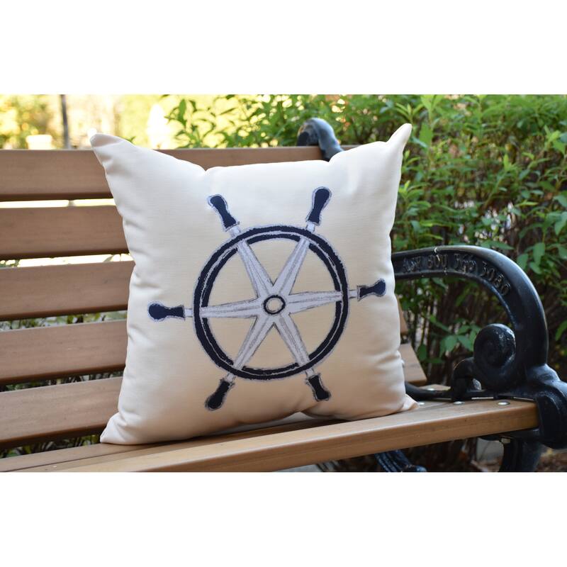 16 x 16 Inch Ship Wheel Geometric Print Outdoor Pillow