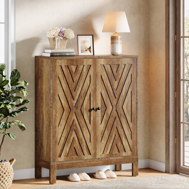 5-Tier Shoe Storage Cabinet with Doors and Adjustable Shelves - Brown