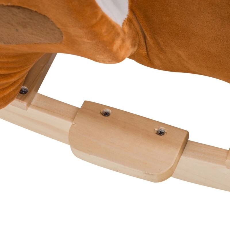 Plush Horse Rocker for Toddlers with Music Soft Seat Wooden Frame Brown and White for Kids 18 Months and Up