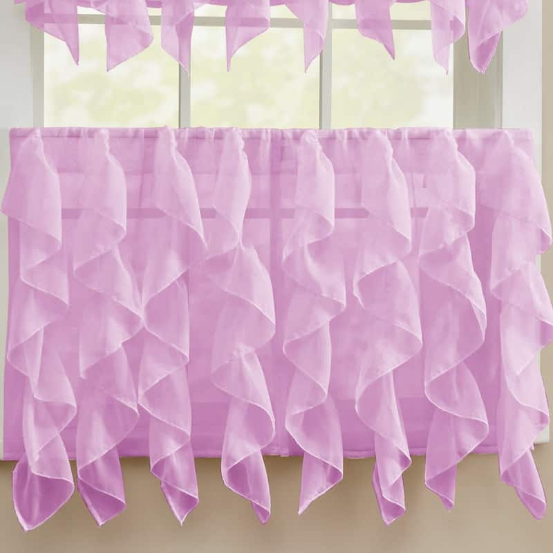 Sweet Home Collection Sheer Voile Vertical Ruffle Window Kitchen Curtains - Tier & Valance