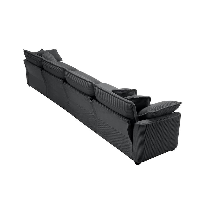150" Corduroy Cloud Upholstered 4-seater Modular Sectional Sofa with 6 Pillows, Double Cushion Seat, Free Combination