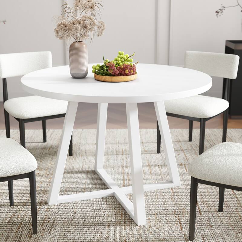 Roundhill Furniture Edo 5-Piece Dining Set, Round Table with 4 Upholstered Chairs,