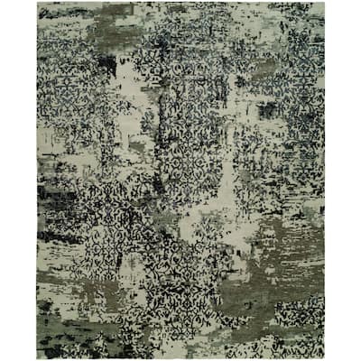 Modern Blue Hand-Knotted Wool & Viscose Area Rug