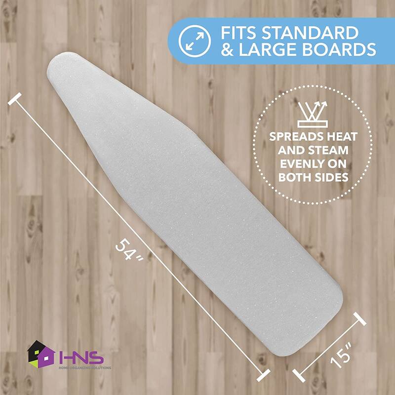 Ironing Board Cover and Pad- 54" x 15" Reflective Silicone Resists Scorching, Burning, and Staining - Elastic Edge and Straps