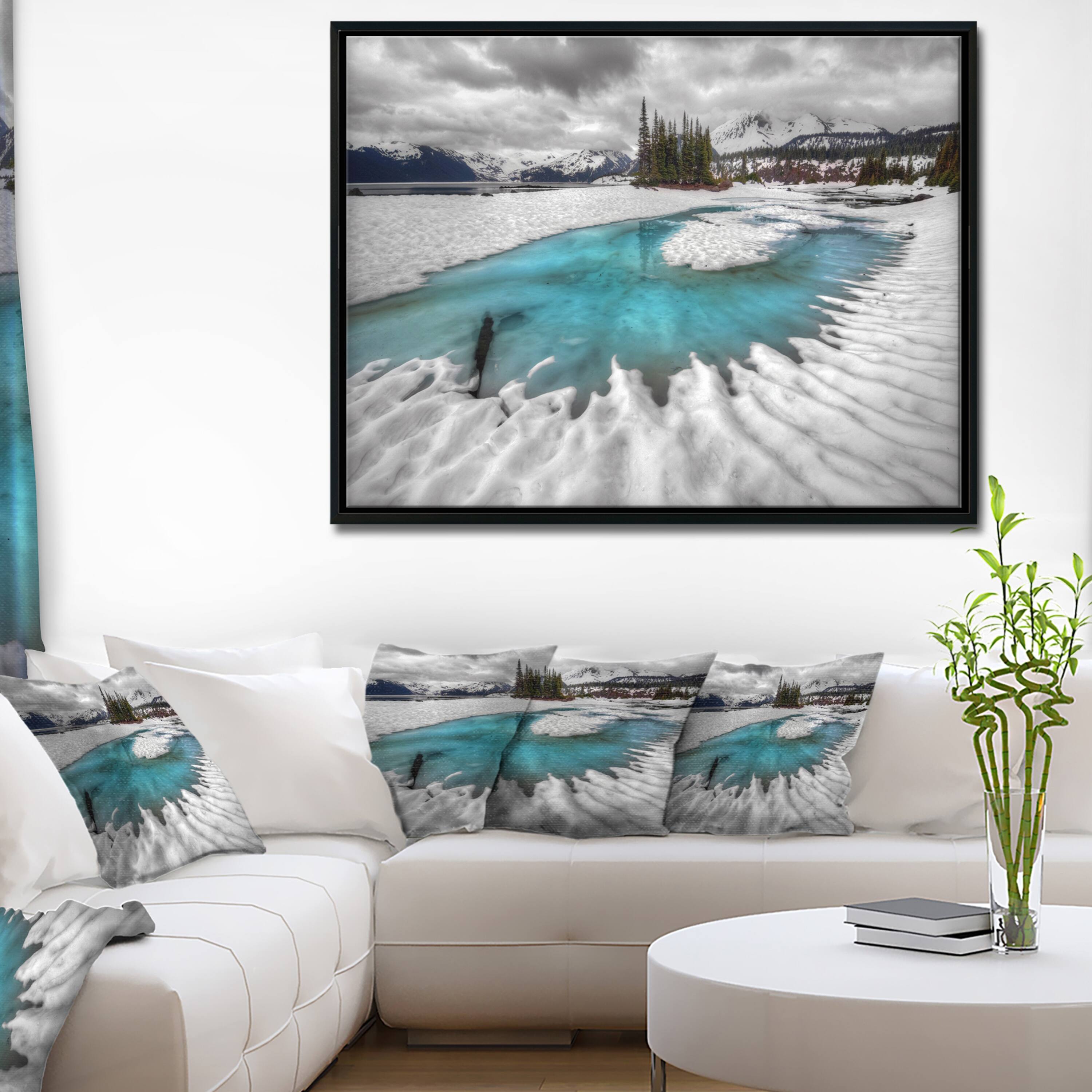 Designart "Frosted Crystal Clear Lake" Large Landscape Framed Canvas