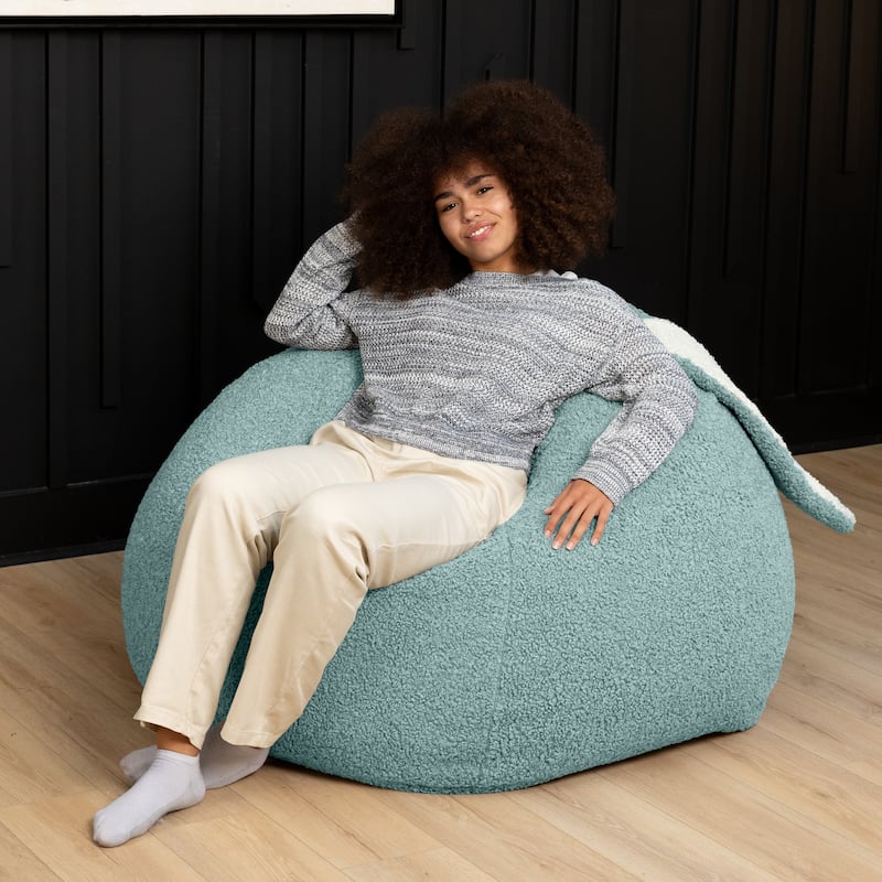 Raven-Symoné Home HopSeat Bunny - Oval Shaped Large Bean Bag Chair with Ears, Ultra Soft Shearling