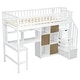 preview thumbnail 11 of 31, Twin Size Loft Bed with Bulit-in Desk, LED Light and Storage Staircase, Wooden Loft Bedframe with Storage Shelves and Cabinets